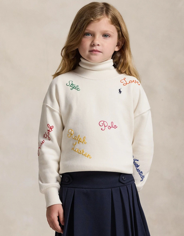Girls Embroidered Sweatshirt in White
