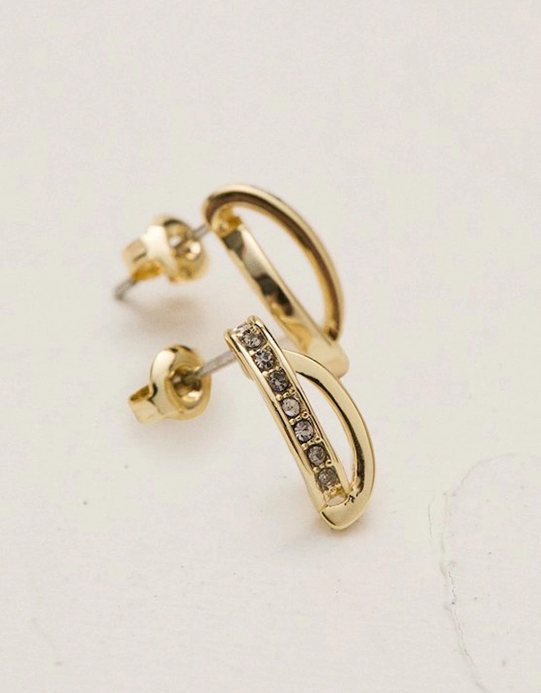 14kt Gold Plated Oval Pavé Chain Stud Earrings