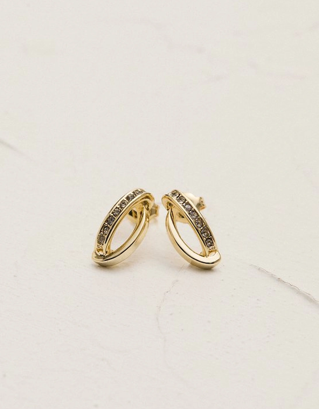 14kt Gold Plated Oval Pavé Chain Stud Earrings