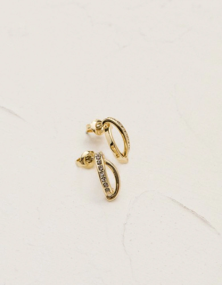14kt Gold Plated Oval Pavé Chain Stud Earrings