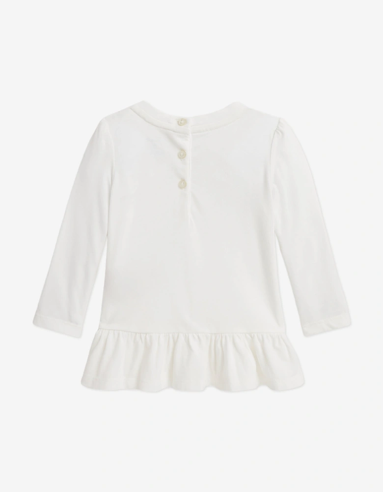 Baby Girls Long Sleeve Bear T-Shirt in White