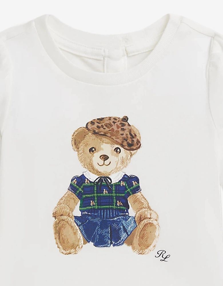 Baby Girls Long Sleeve Bear T-Shirt in White