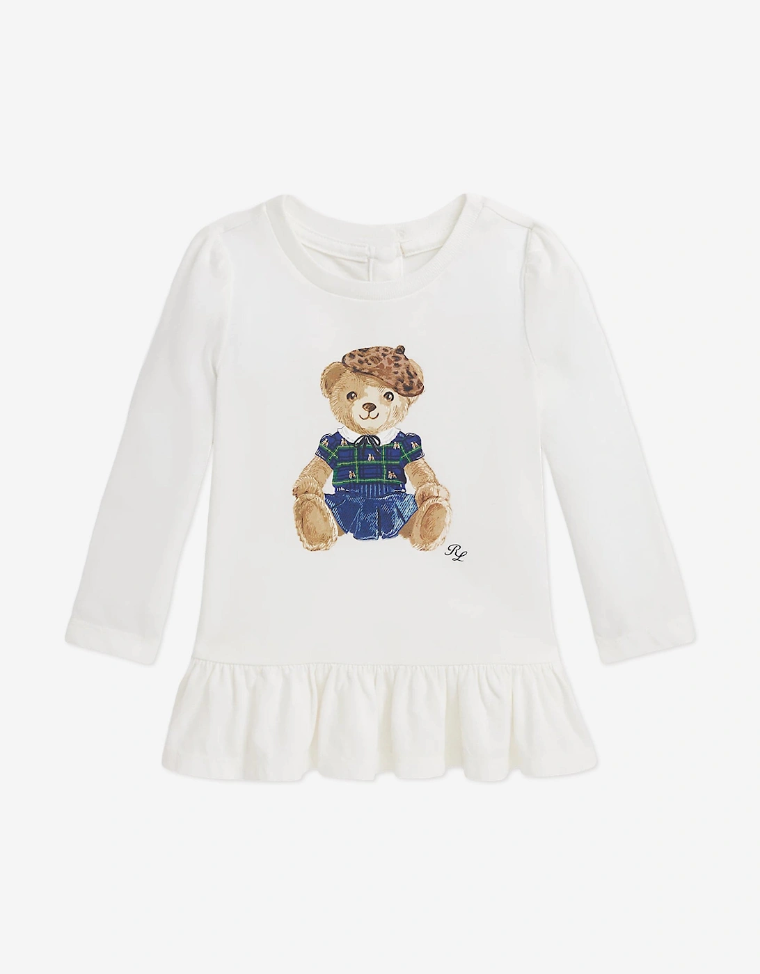Baby Girls Long Sleeve Bear T-Shirt in White, 6 of 5