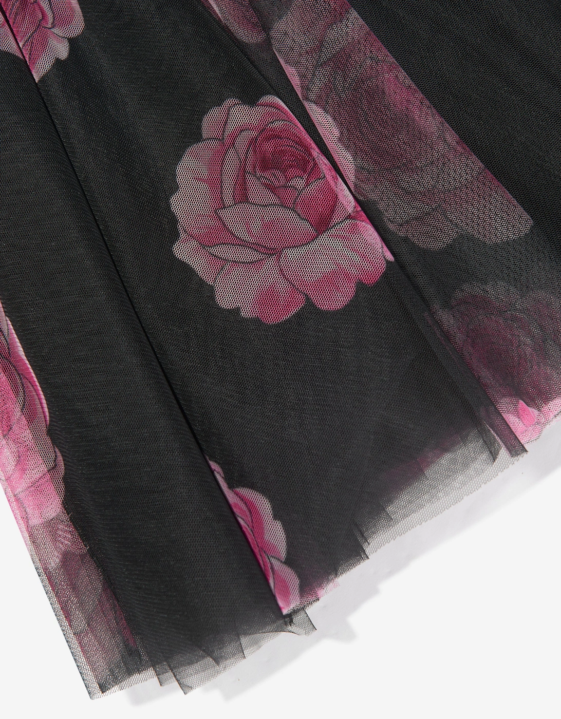 Girls Tulle Flower Print Dress in Black