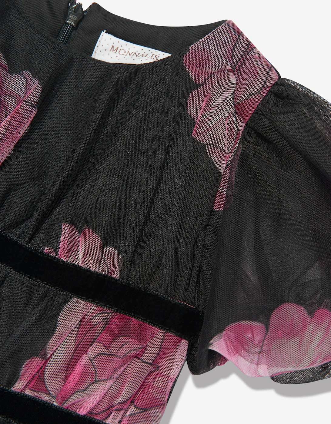 Girls Tulle Flower Print Dress in Black