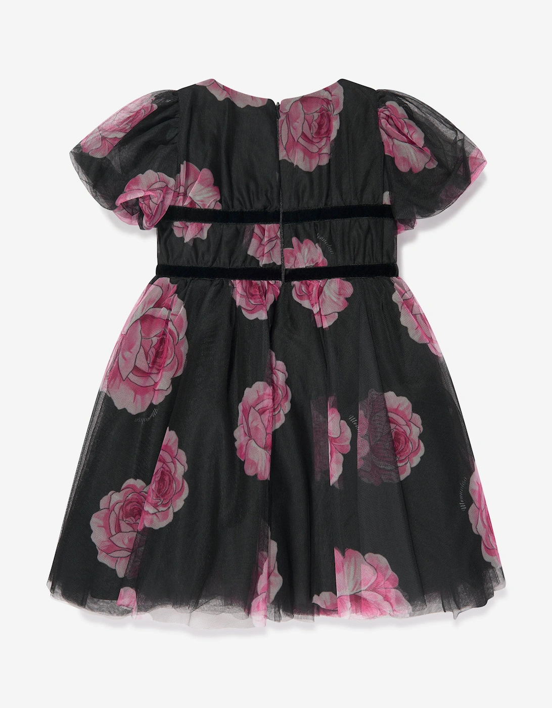 Girls Tulle Flower Print Dress in Black
