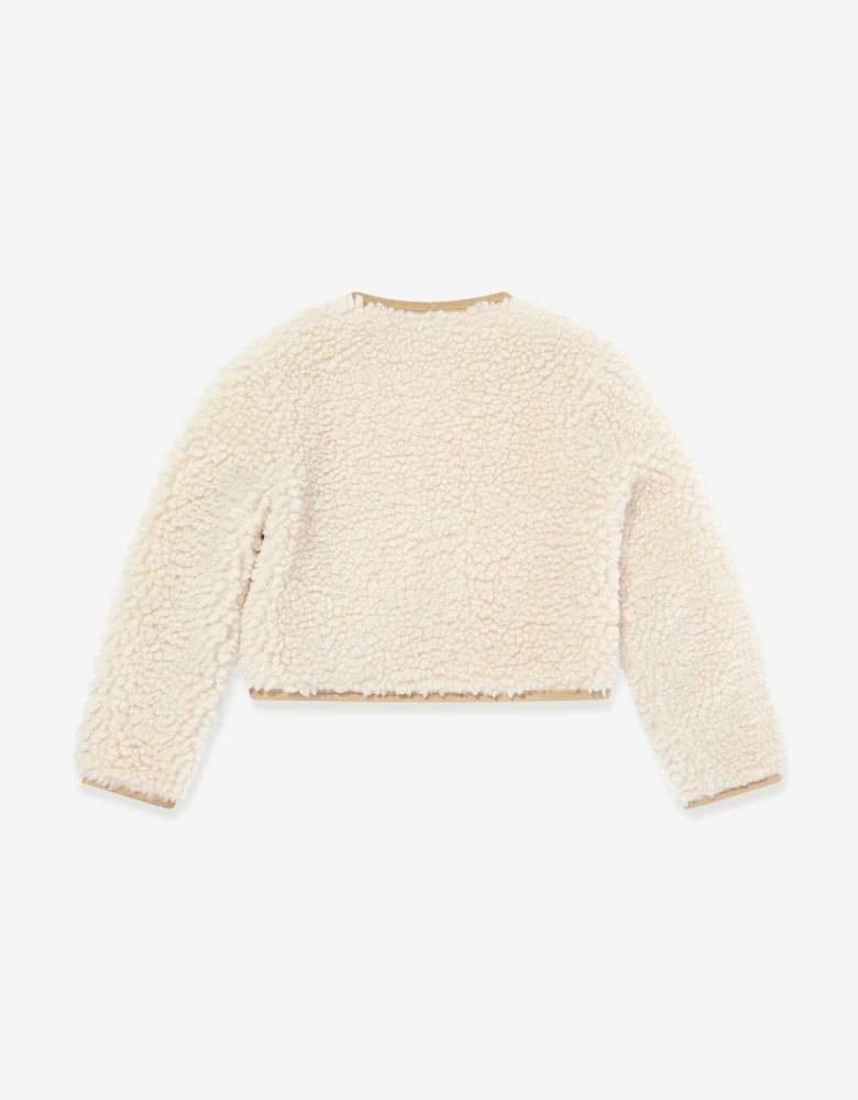 Girls Faux Fur Zip Up Cardigan in Ivory