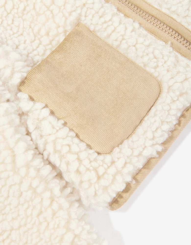 Girls Faux Fur Zip Up Cardigan in Ivory