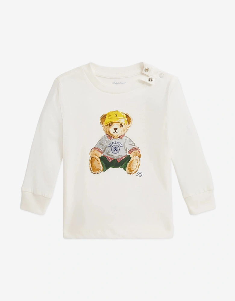 Baby Boys Long Sleeve Bear T-Shirt in White