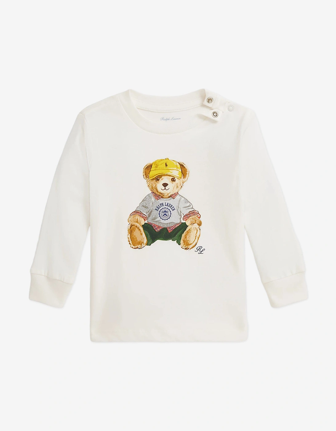 Baby Boys Long Sleeve Bear T-Shirt in White, 6 of 5
