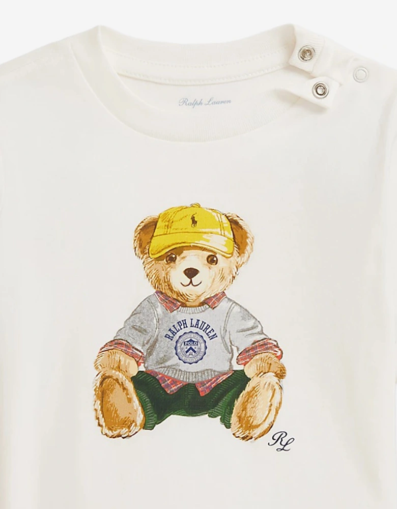 Baby Boys Long Sleeve Bear T-Shirt in White