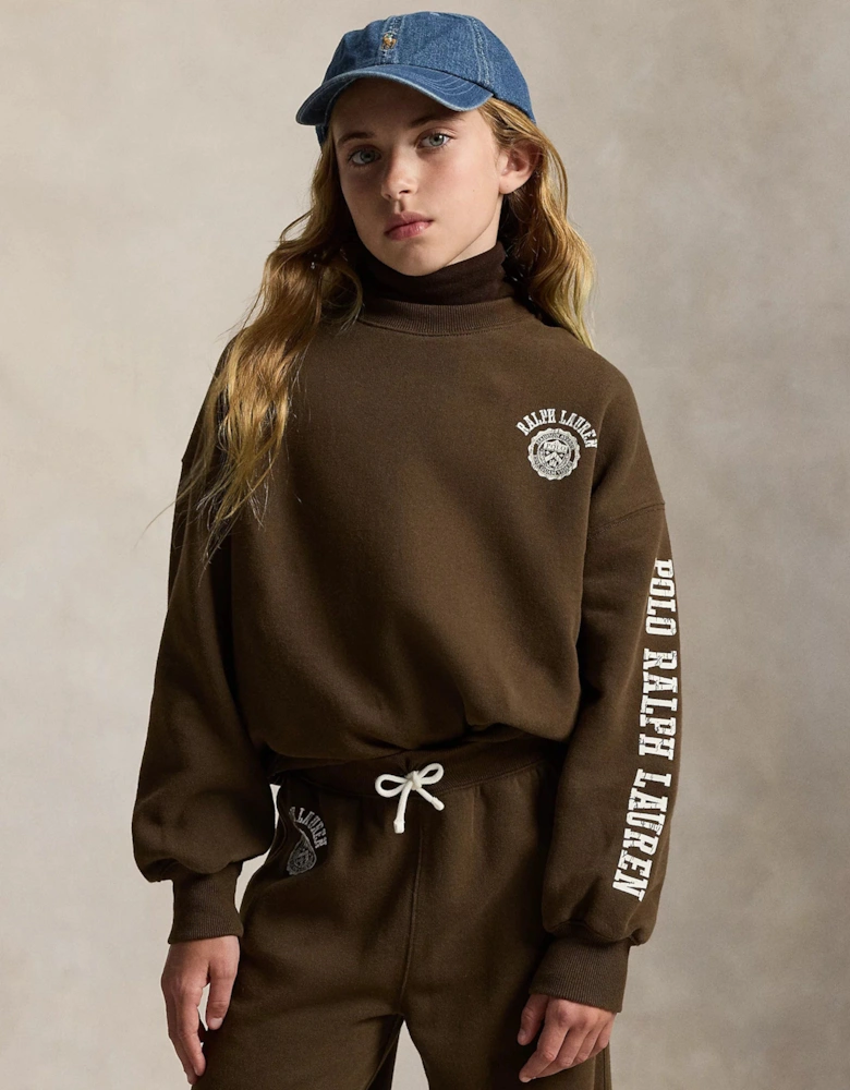 Girls Polo Sweatshirt in Brown