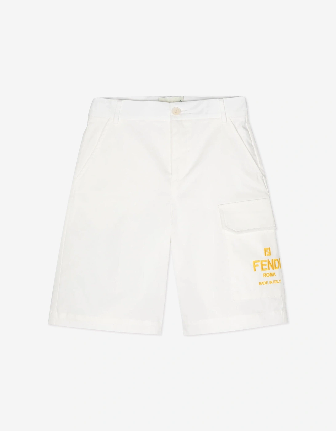 Boy's Fendi Boys Logo Cargo Shorts in White - Size: 14 years