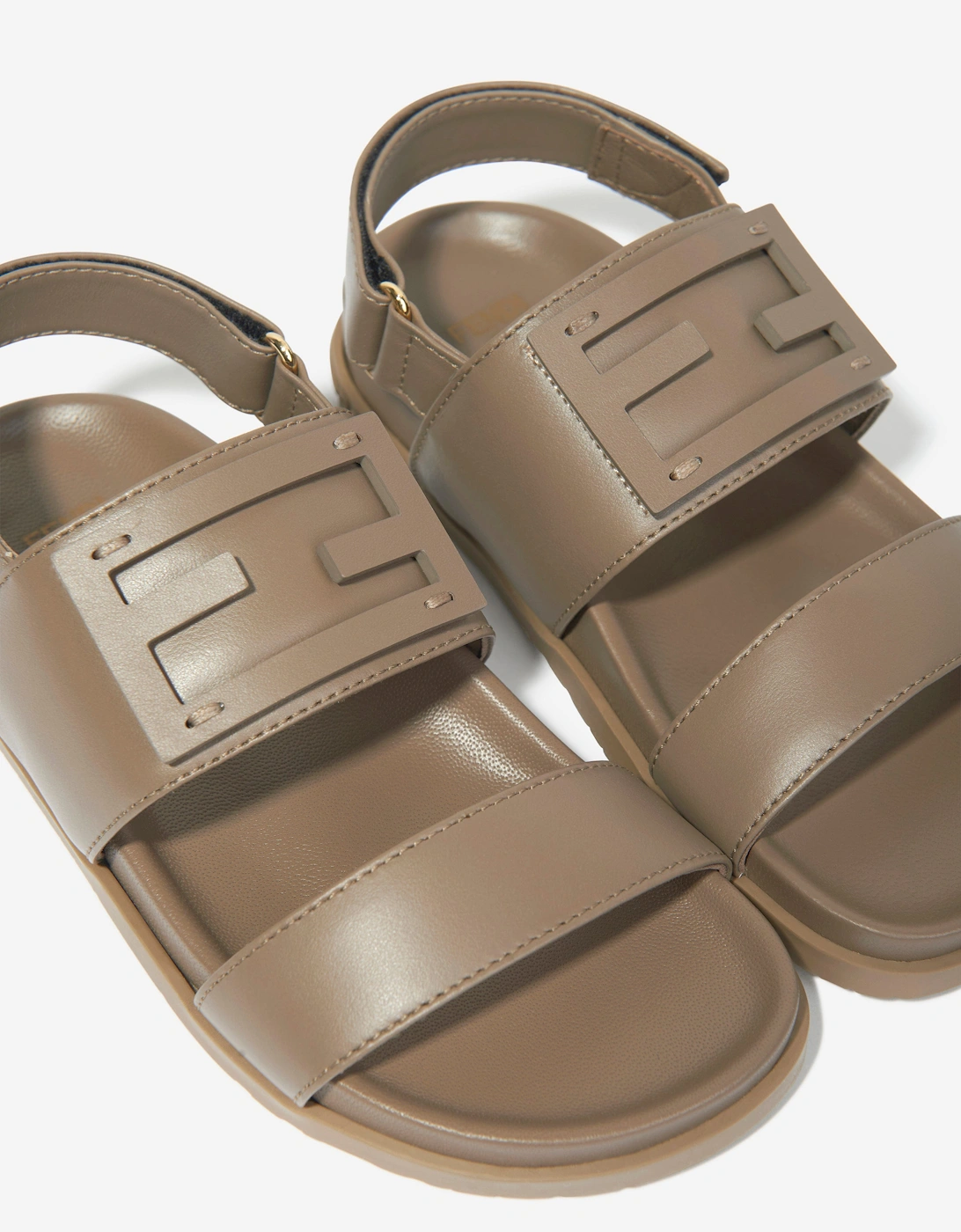 Kids Leather FF Logo Sandals in Beige
