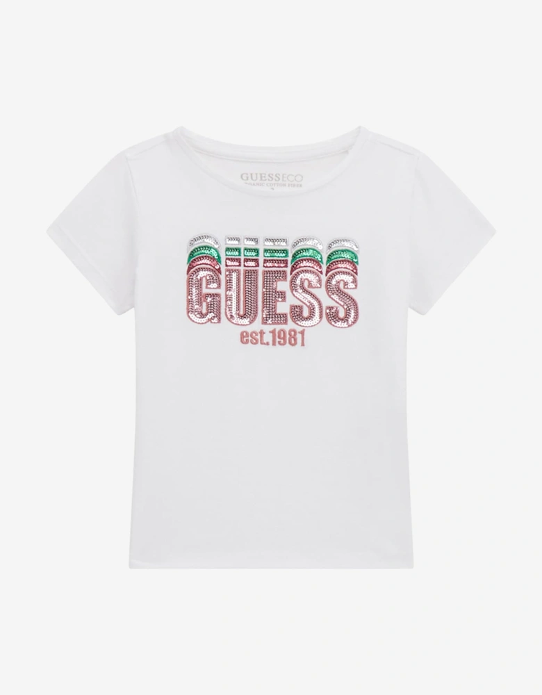 Girls Sequin Logo T-Shirt in White