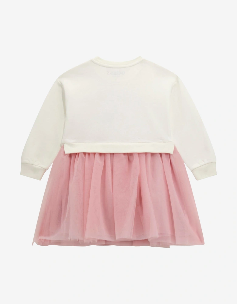 Girls Mixed Fabric Sweater Dress in White