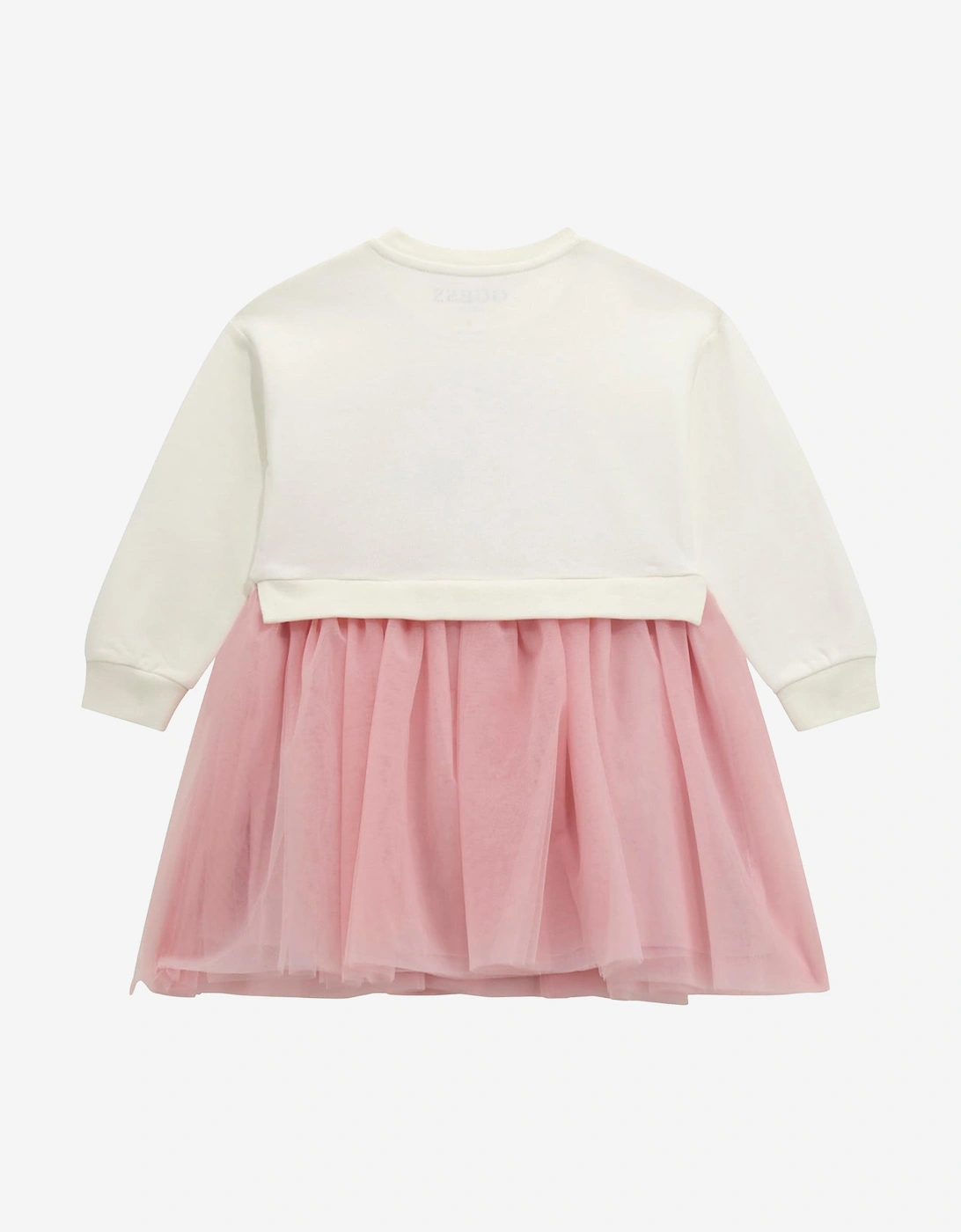 Girls Mixed Fabric Sweater Dress in White