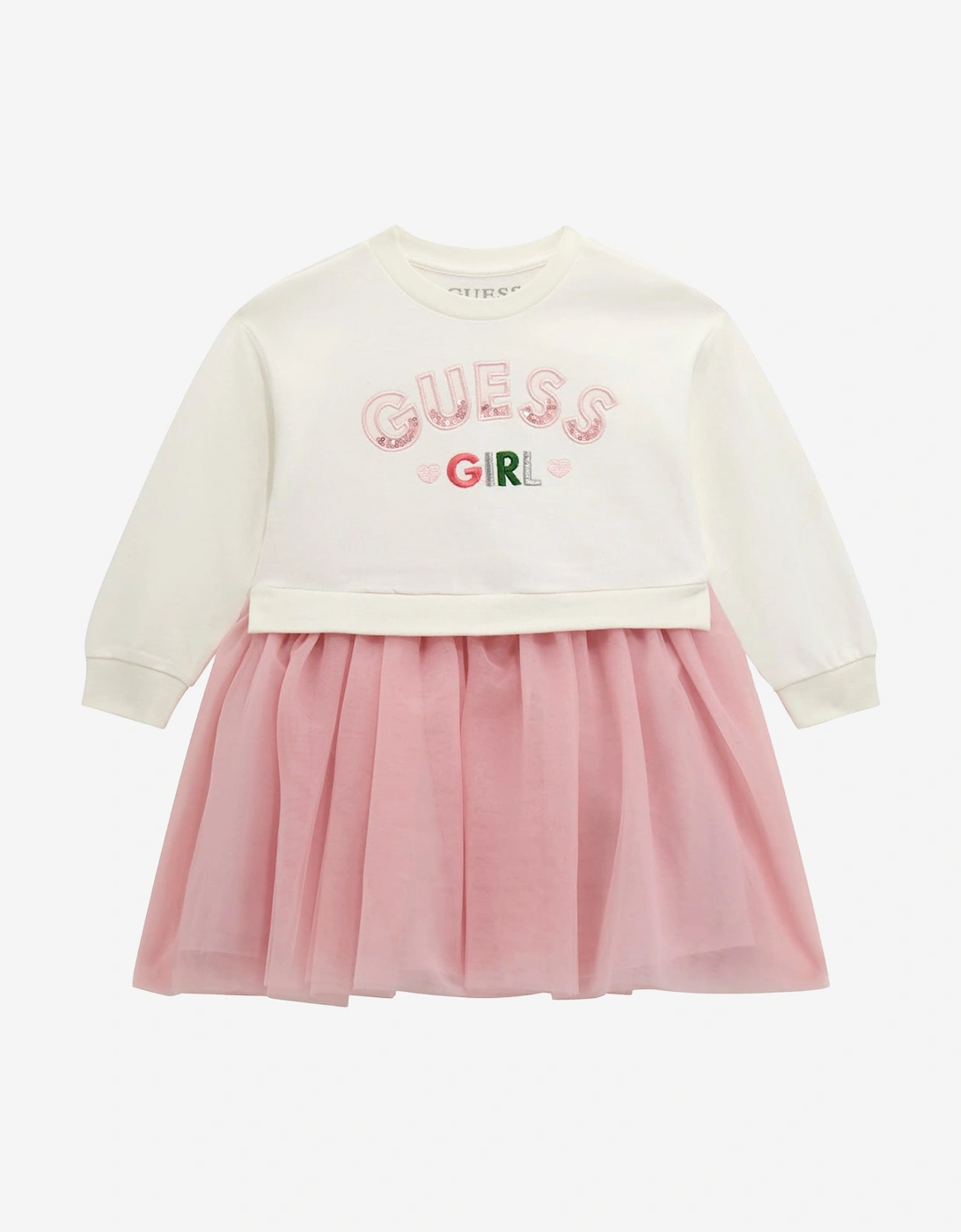 Girls Mixed Fabric Sweater Dress in White, 5 of 4