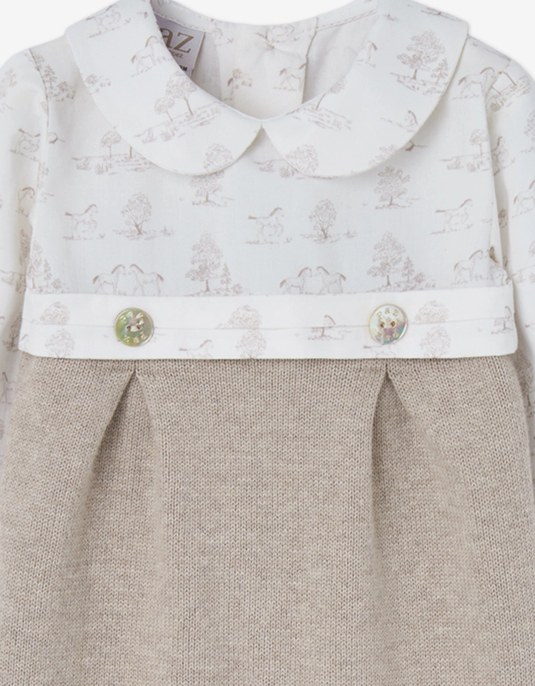 Baby Knitted Babygrow in Beige
