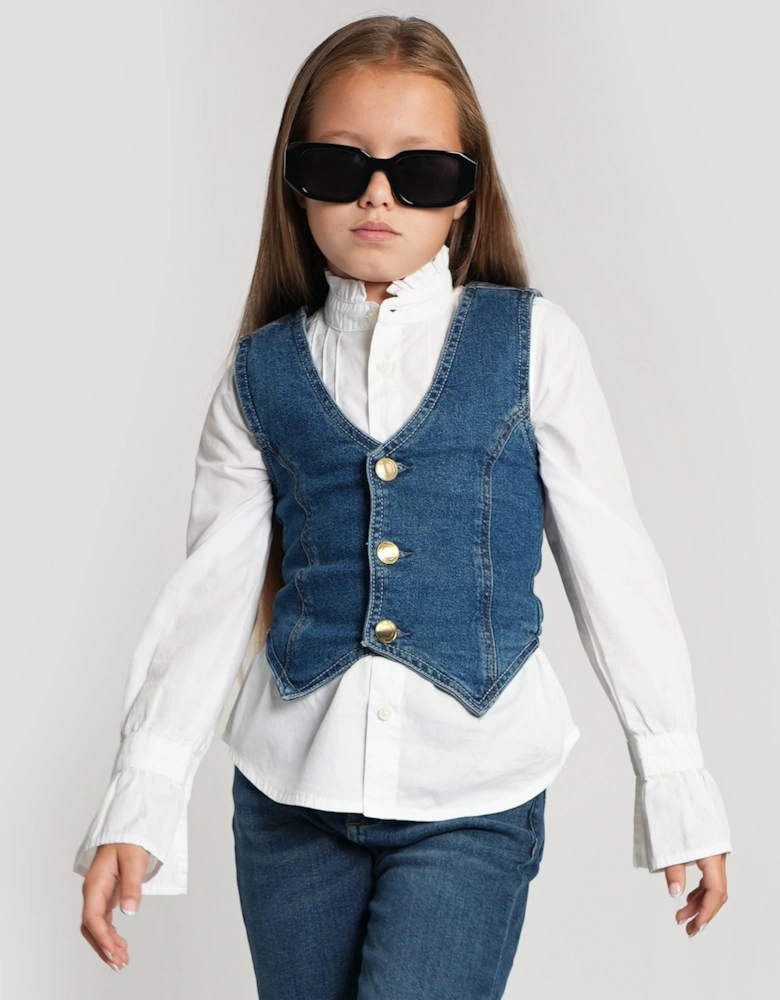 Girls Zizi Denim Waistocoat in Blue