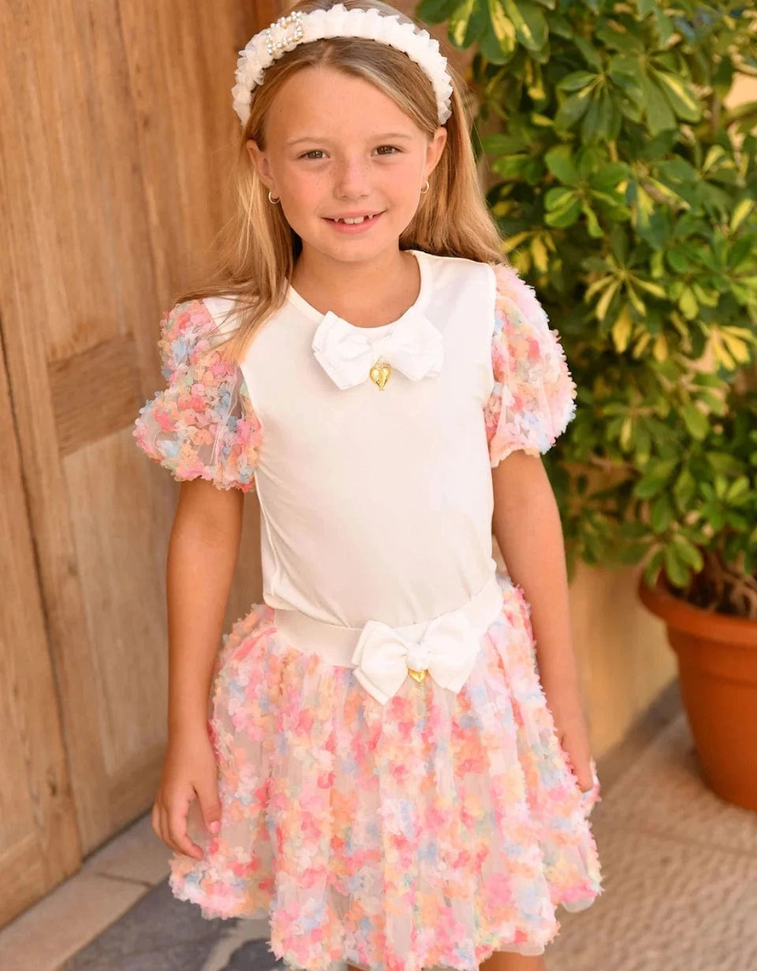 Angels Face Girls Confetti Top and Skirt Set in White