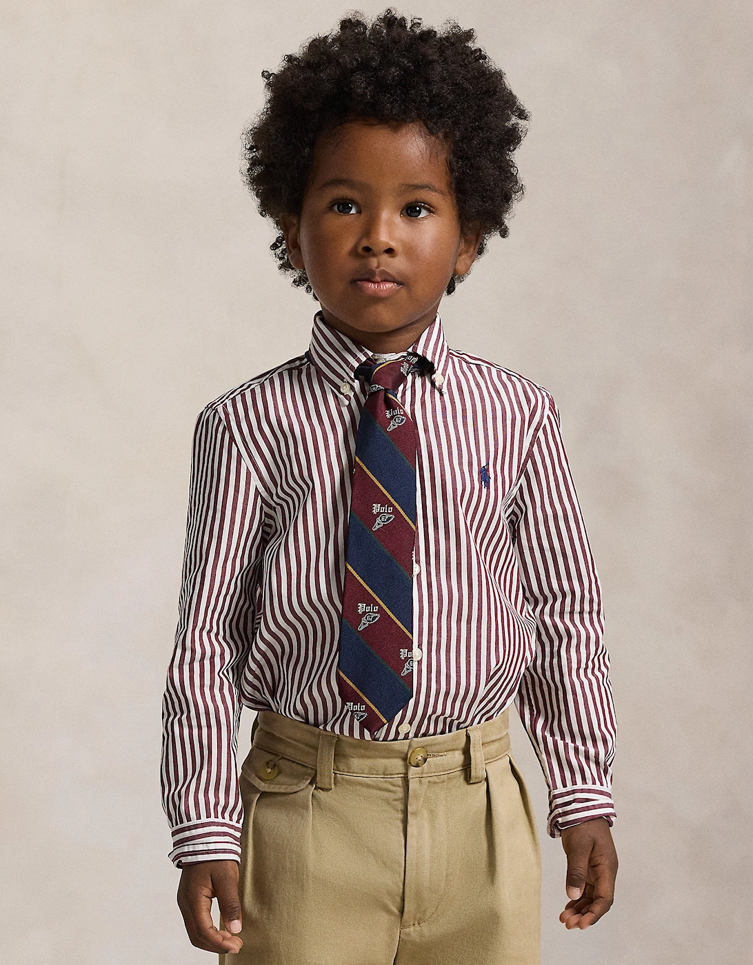 Boys Striped Logo Shirt in Red