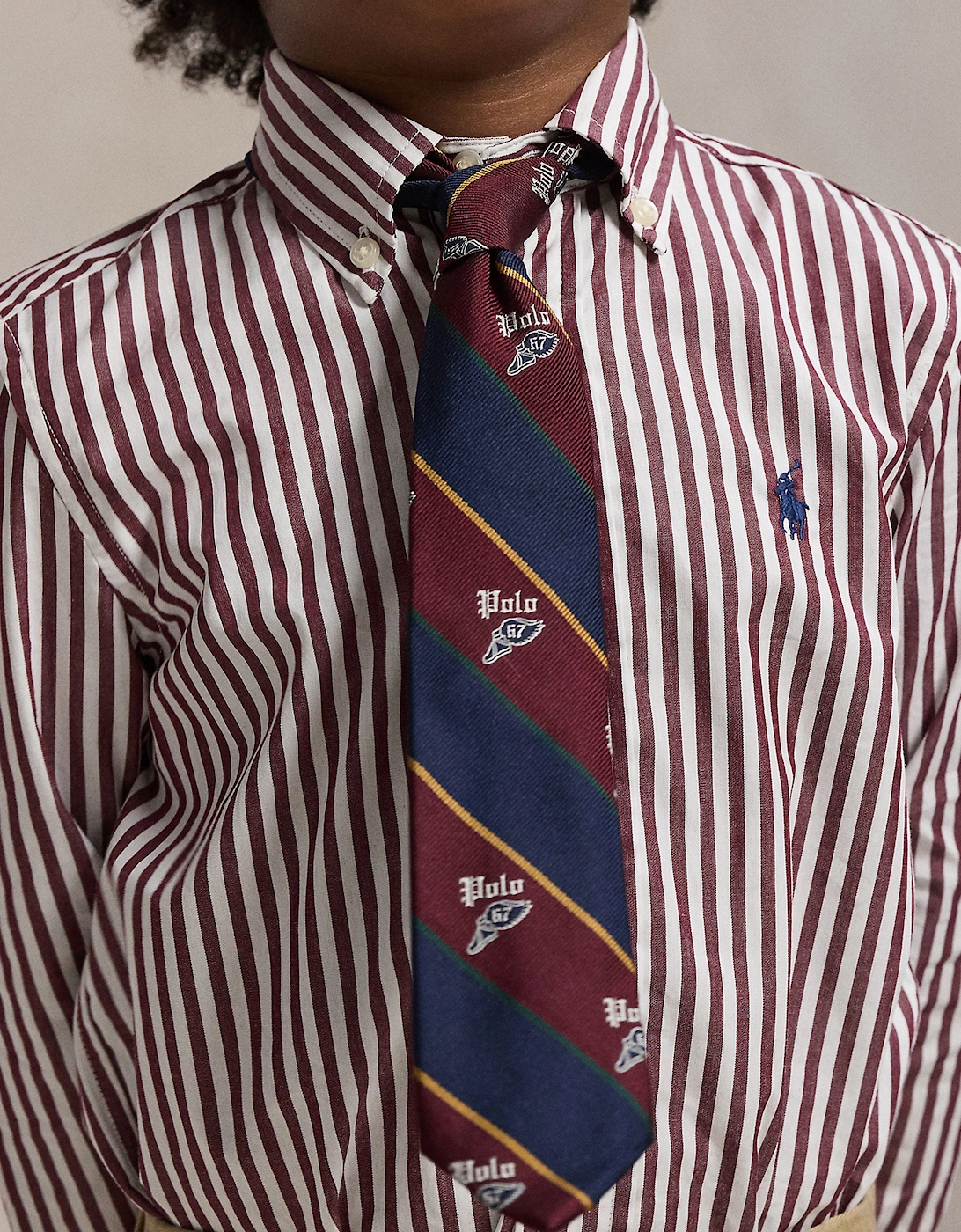 Boys Striped Logo Shirt in Red