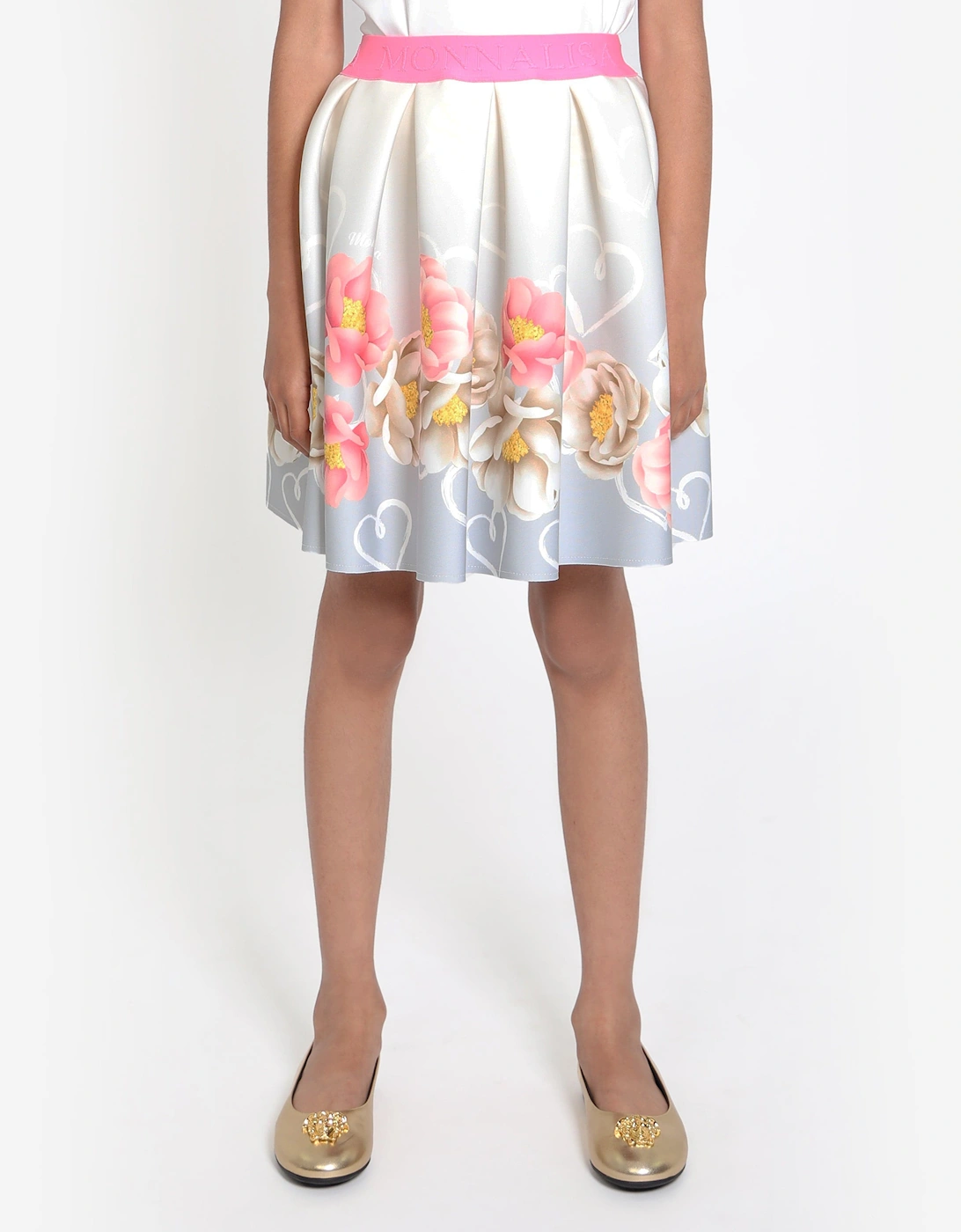 Girls Flower Print Skirt in Grey