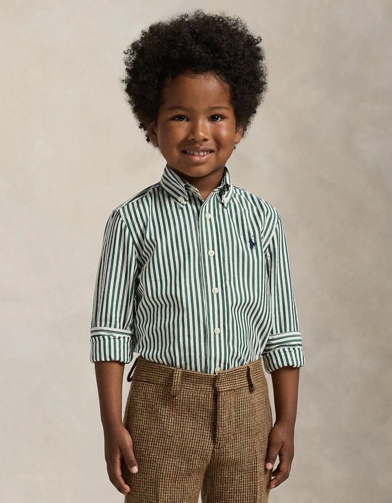 Boys Striped Logo Shirt in Green