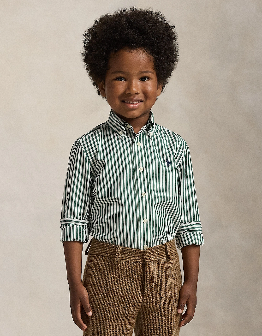 Boys Striped Logo Shirt in Green