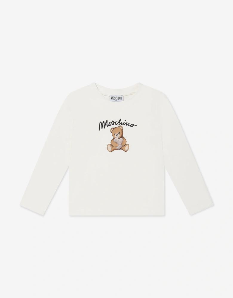Girls Long Sleeve Teddy Bear T-Shirt in Ivory