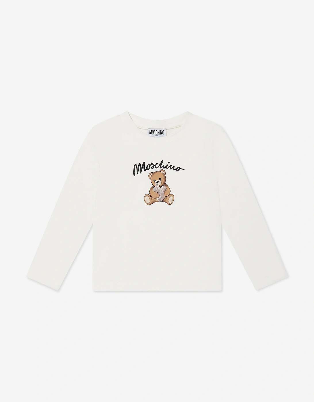 Girls Long Sleeve Teddy Bear T-Shirt in Ivory, 5 of 4