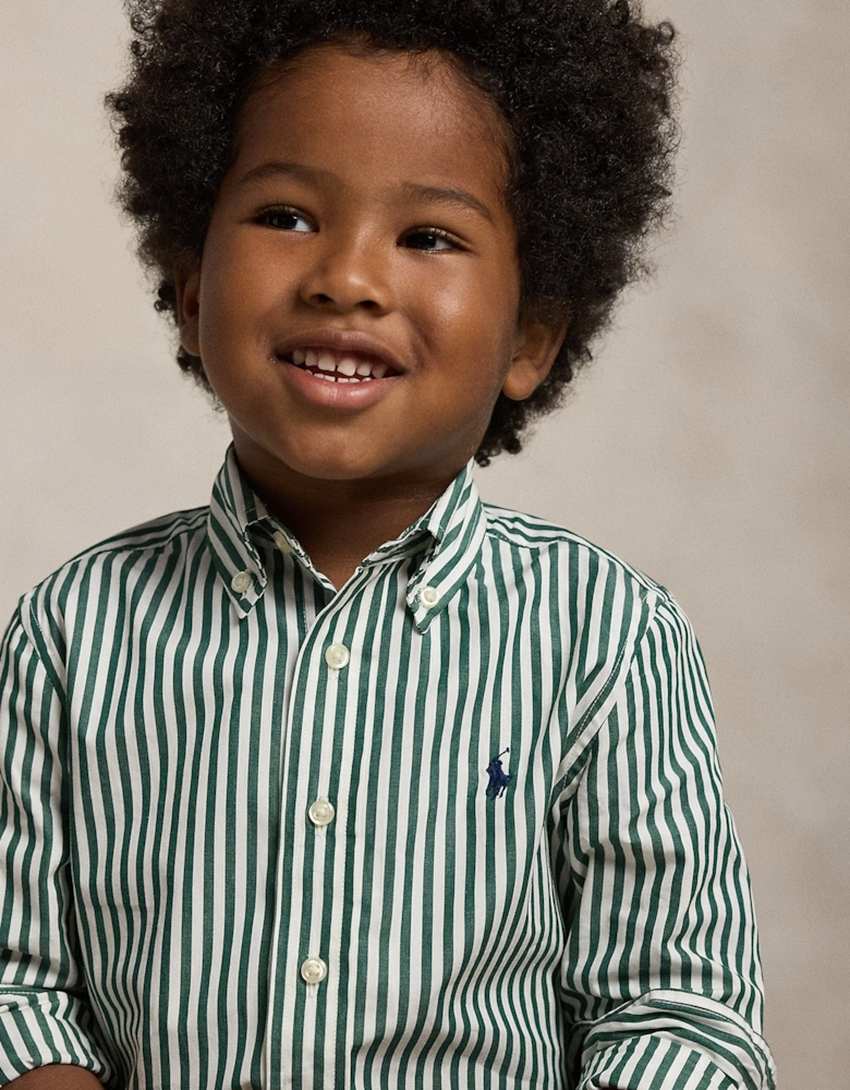 Boys Striped Logo Shirt in Green