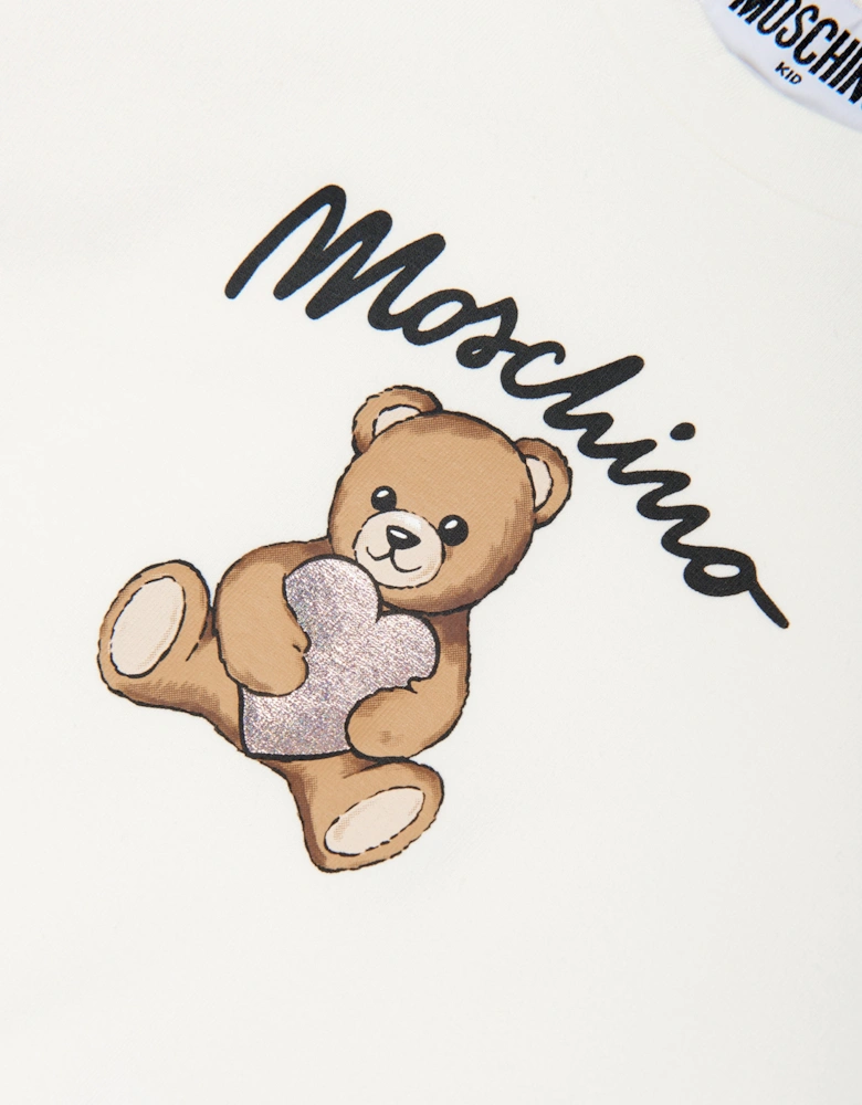 Girls Long Sleeve Teddy Bear T-Shirt in Ivory