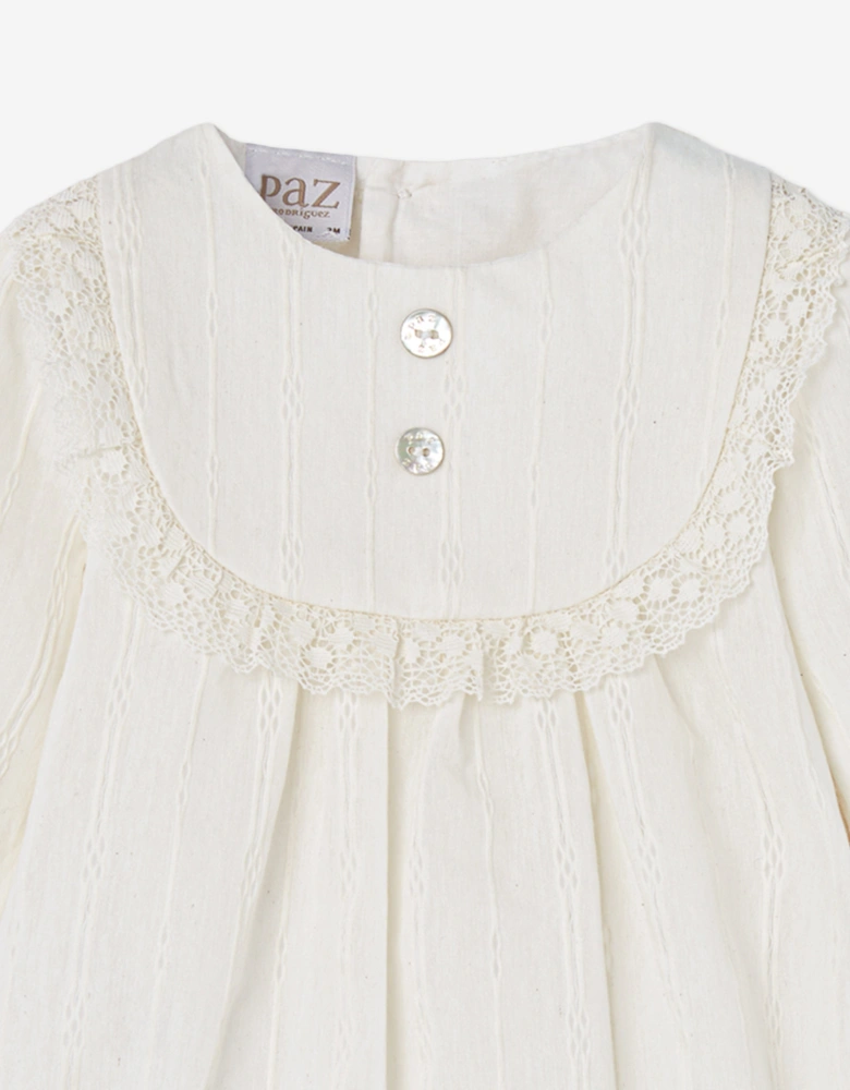 Baby Lace Trim Romper in Ivory