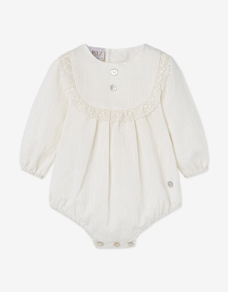 Baby Lace Trim Romper in Ivory