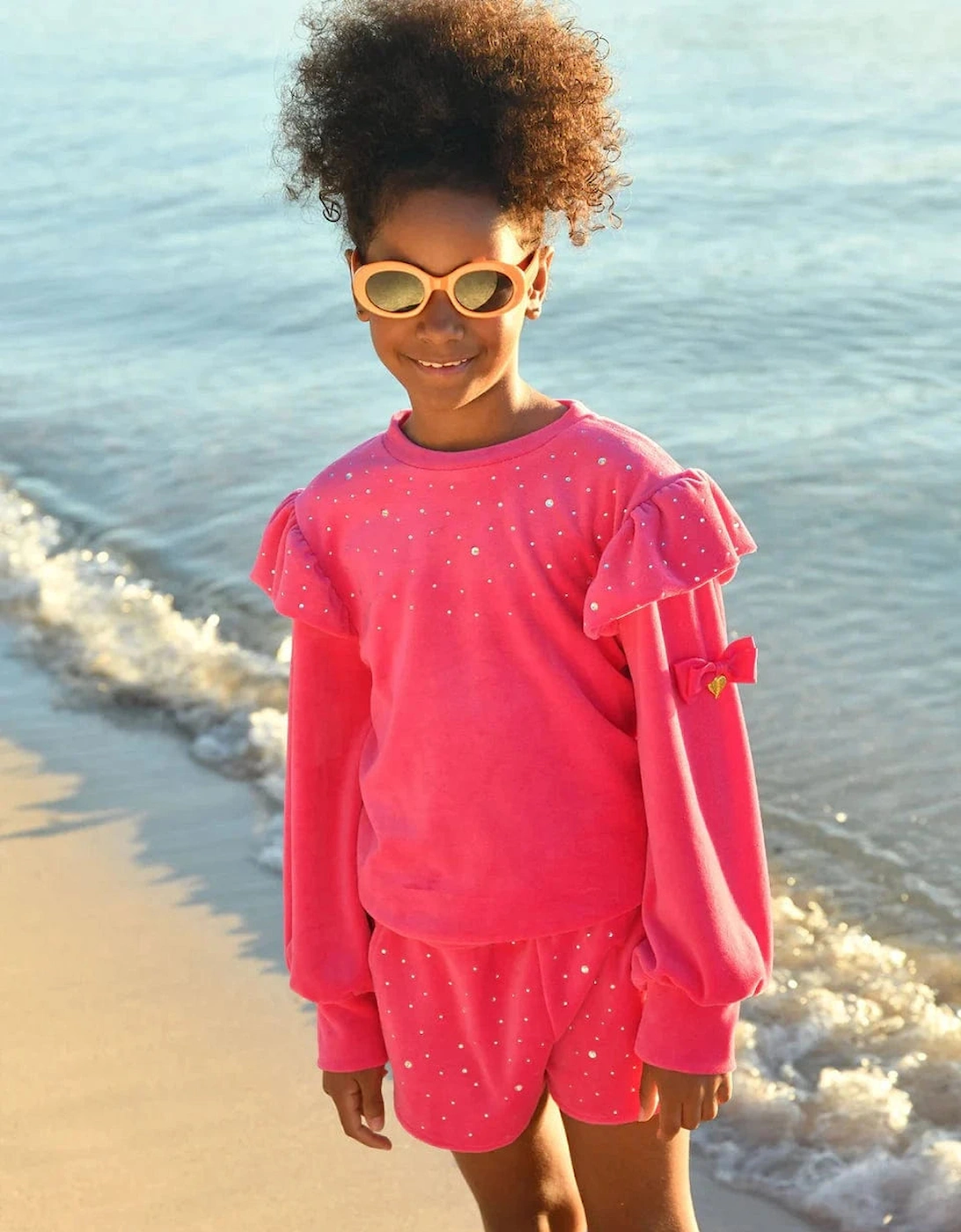 Angels Face Girls Bijou Crystal Velour Short Set in Pink