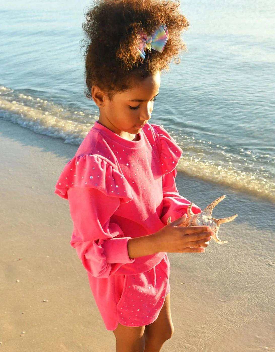 Angels Face Girls Bijou Crystal Velour Short Set in Pink