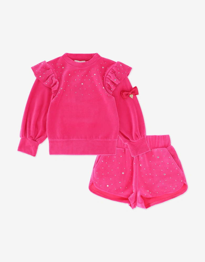Angels Face Girls Bijou Crystal Velour Short Set in Pink
