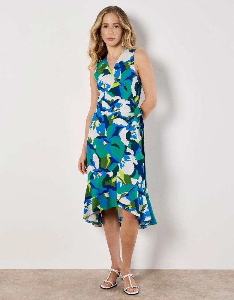 Graphic Floral Wrap Midi Dress