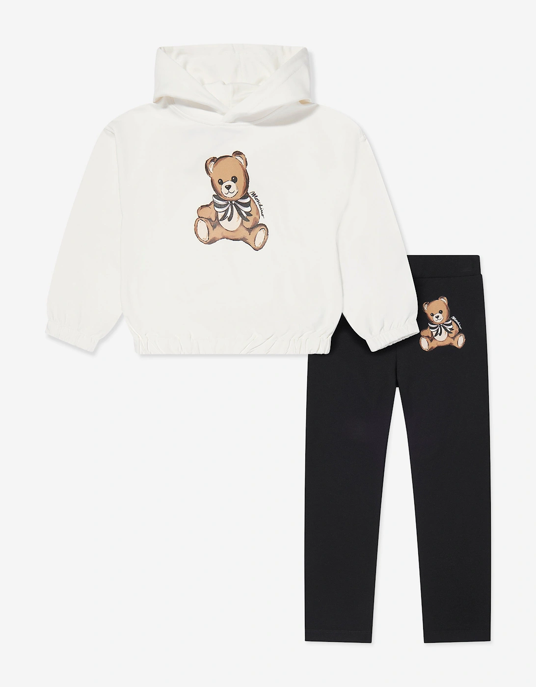 Girl's Moschino Girls Teddy Bear Legging Set in Ivory - Cream - Size: 14 years