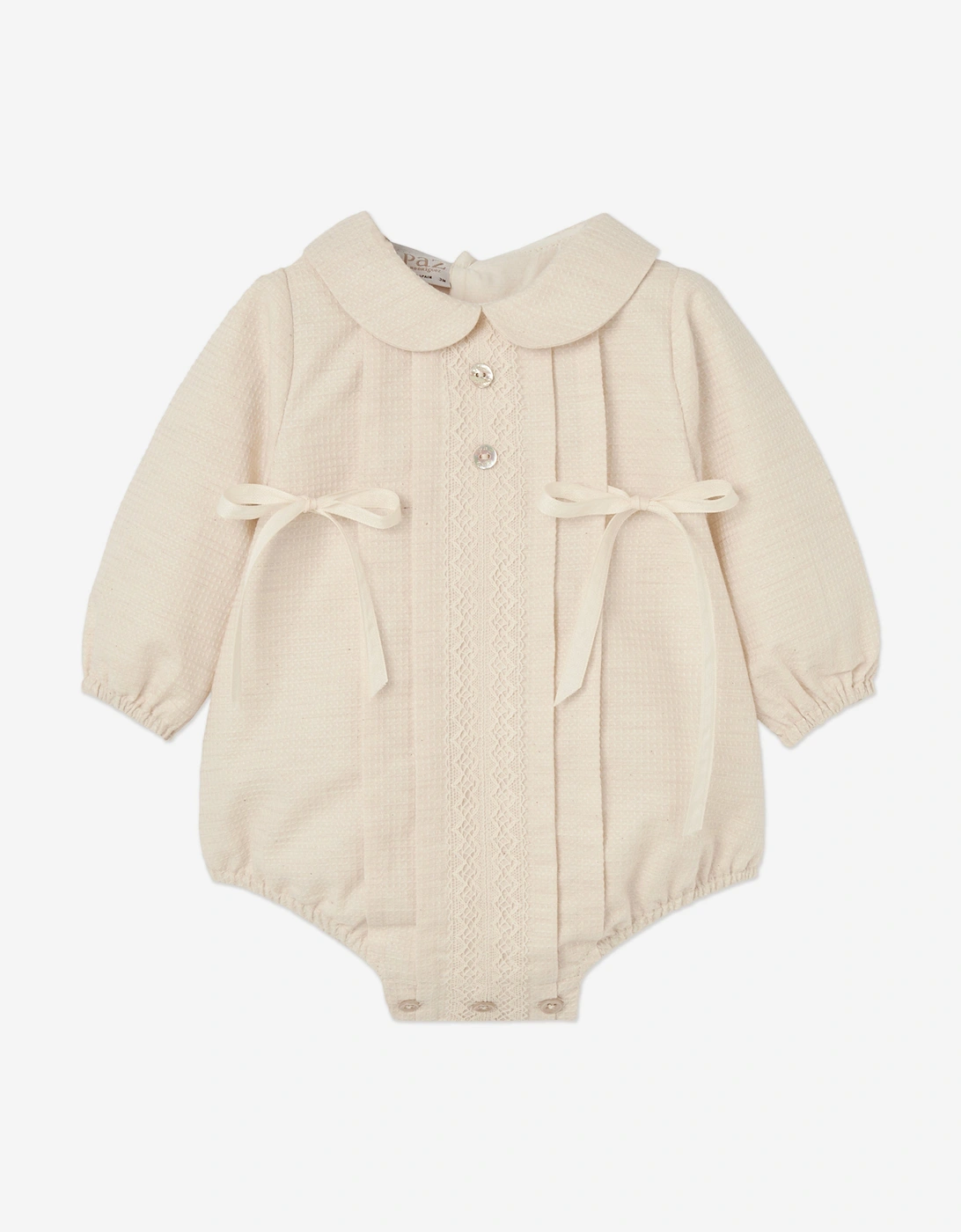 Baby Girls Cotton Romper in Beige, 5 of 4