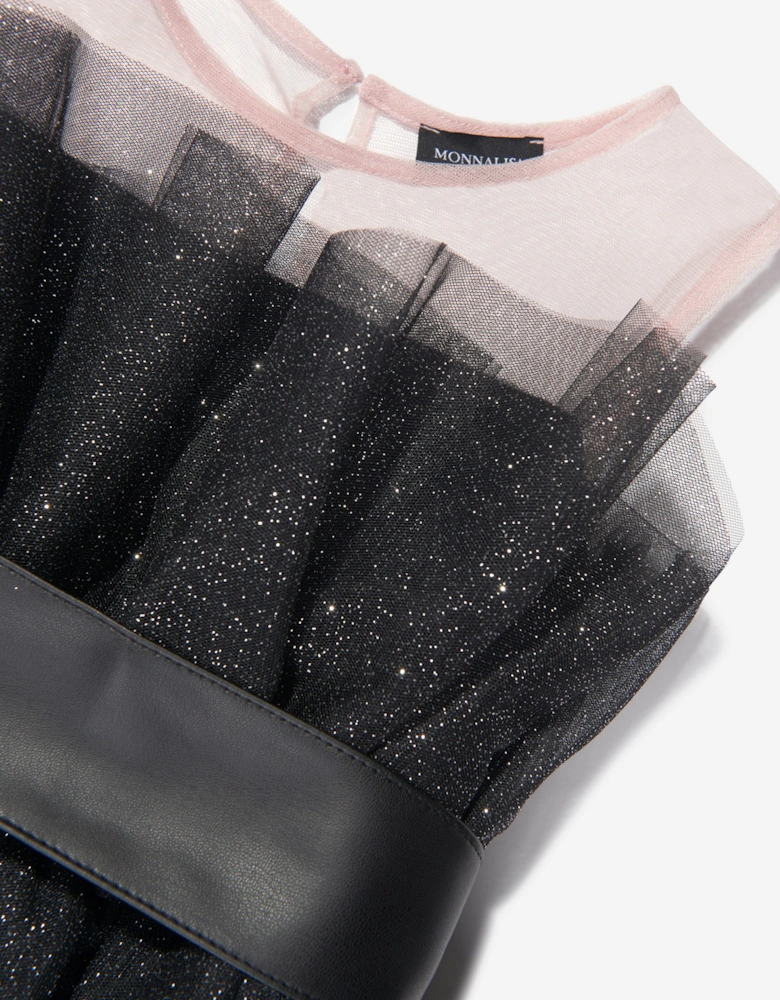 Girls Glittery Tulle Mini Dress in Black