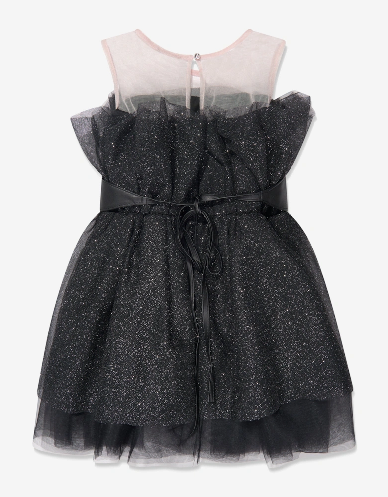 Girls Glittery Tulle Mini Dress in Black