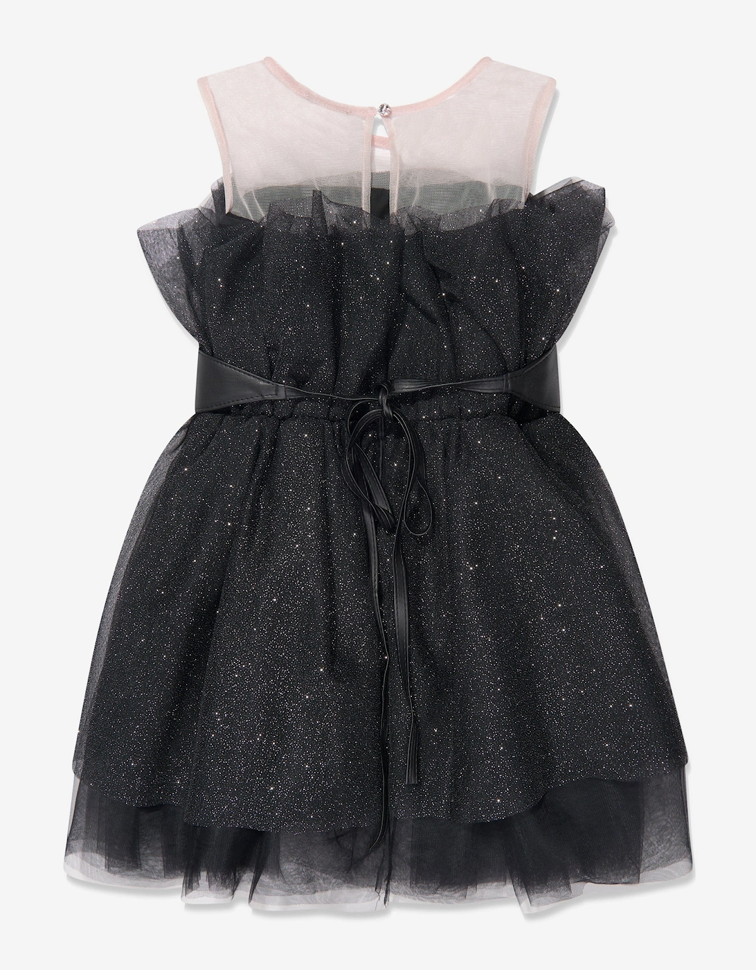 Girls Glittery Tulle Mini Dress in Black