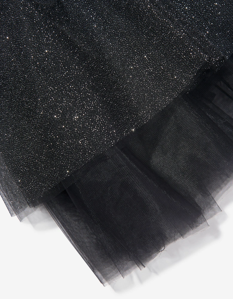 Girls Glittery Tulle Mini Dress in Black