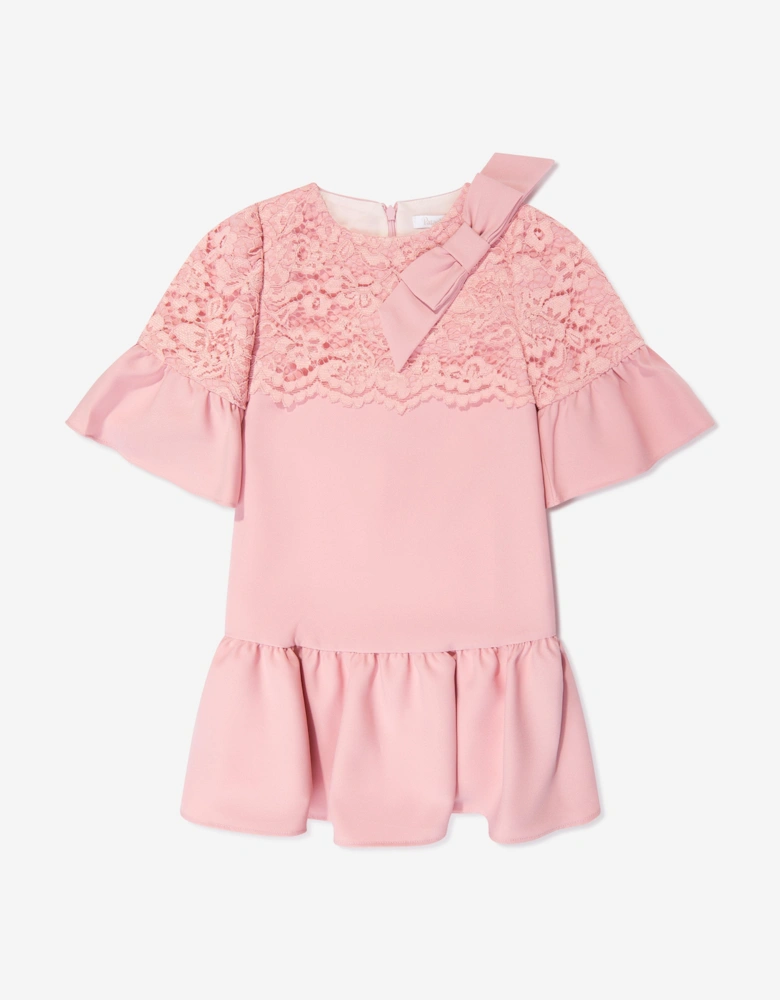 Girls Crepe and Lace Dress in Pink
