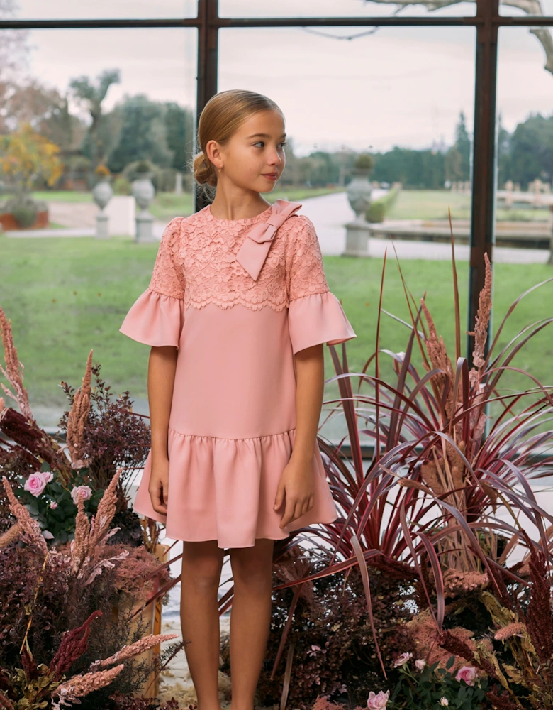 Girls Crepe and Lace Dress in Pink