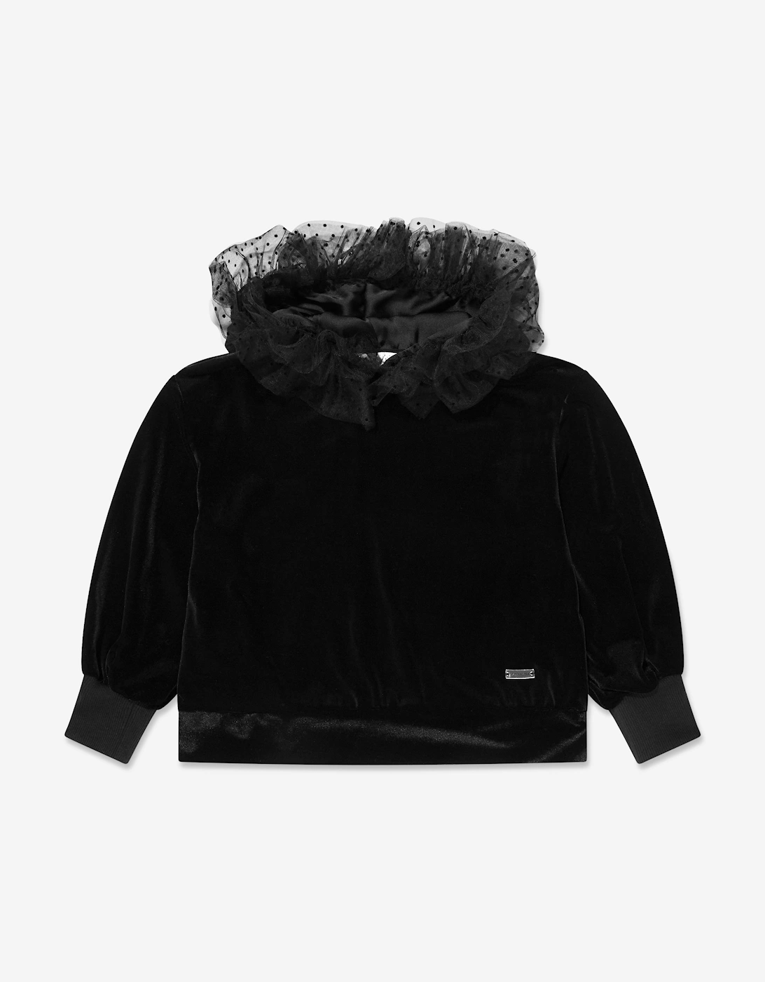 Girls Velvet Tulle Hoodie in Black