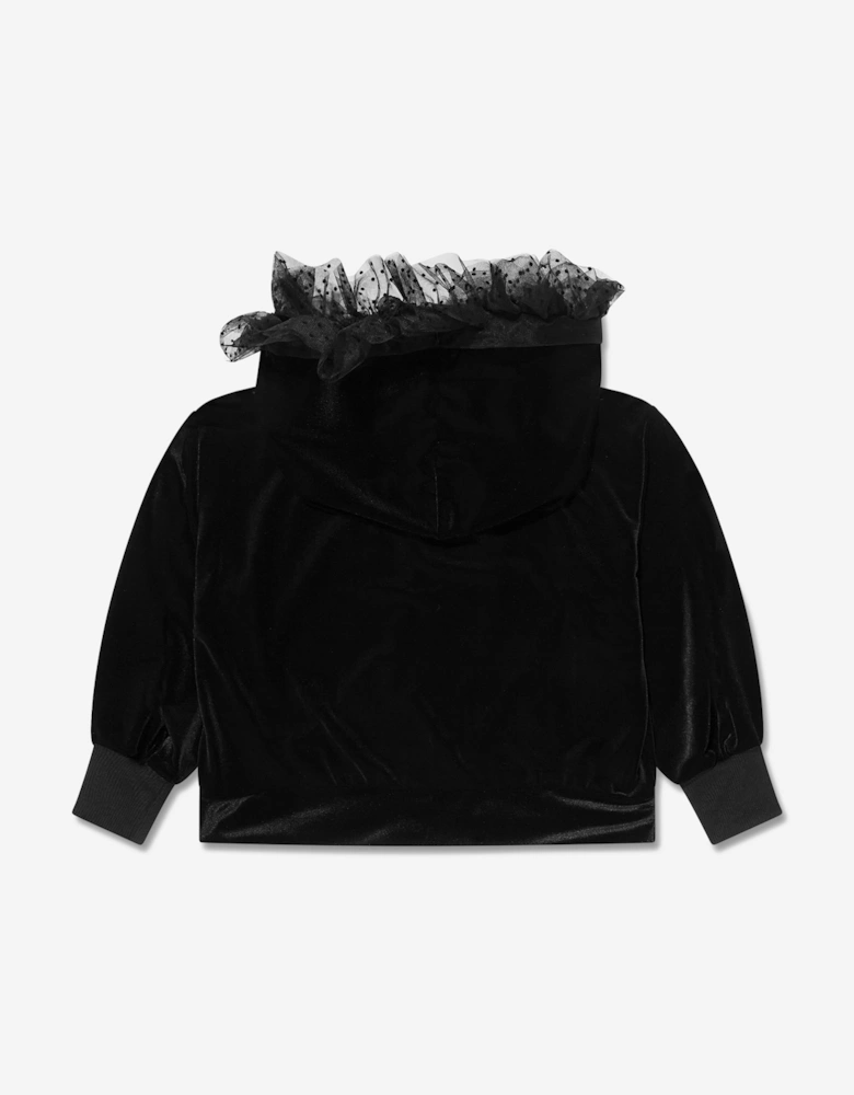 Girls Velvet Tulle Hoodie in Black